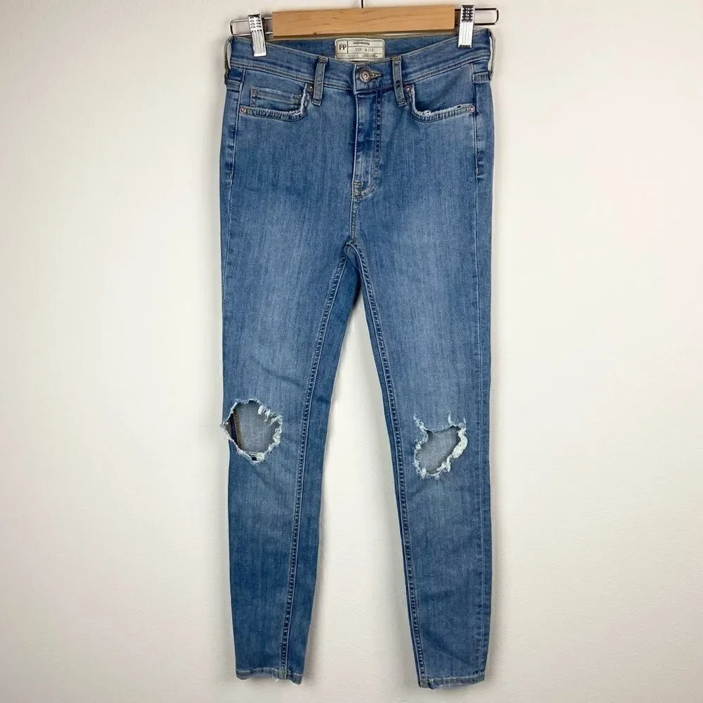 Free People High Rise Distressed Skinny Jeans
